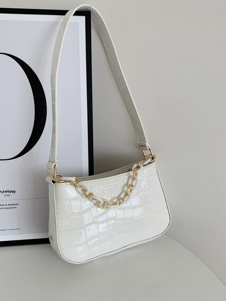 Minimalist Croc Embossed Chain Satchel Bag | SHEIN