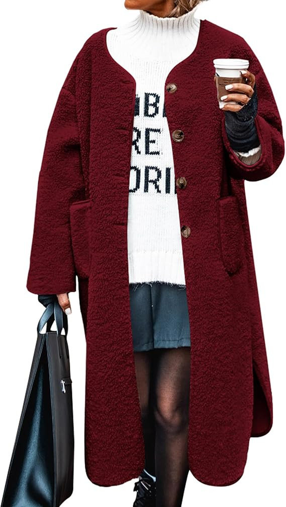 Poetsky Womens Winter Teddy Faux Fur Coats Warm Button Down Fuzzy Fleece Long Jacket Outerwear Ou... | Amazon (US)