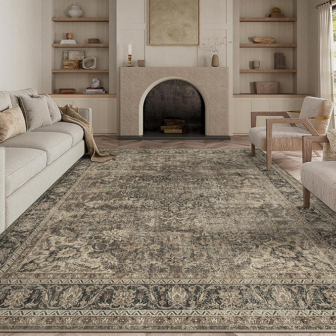 6x9 Washable Brown Vintage Area Rug for Living Room Bedroom Large Traditional Low Pile Soft Carpe... | Amazon (US)