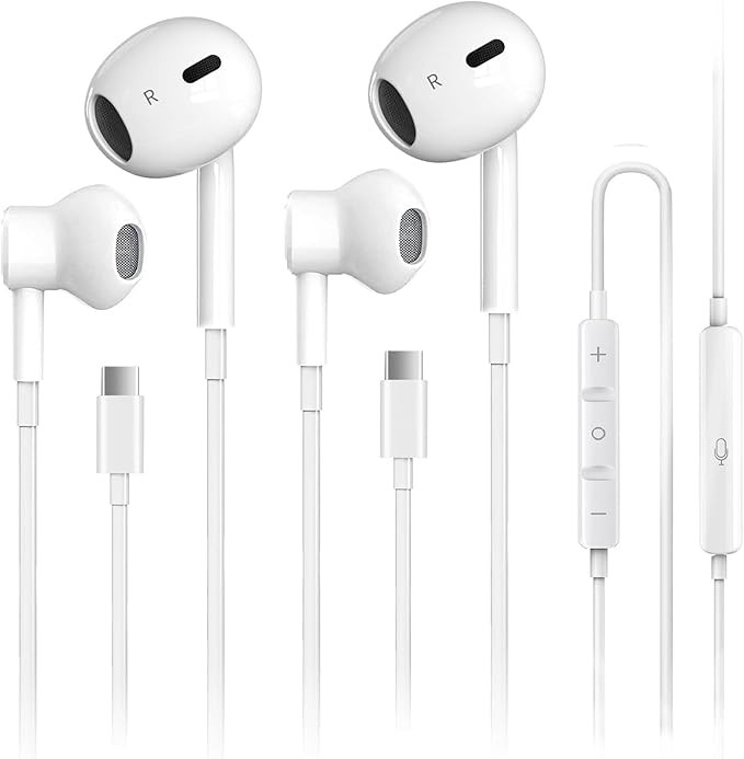 2 Pack USB C Headphones for iPhone 17, Type C Earbuds Wired Earbuds with Microphone & Remote Cont... | Amazon (US)
