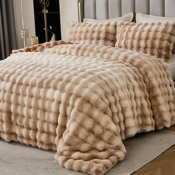 Bedbay Plush Rabbit Faux Fur Comforter Set King Size Tie Dyed Brown Fluffy Comforter Bed Set Luxu... | Amazon (US)