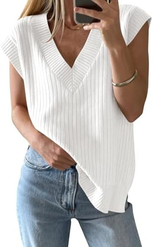 Saodimallsu Womens V Neck Sweater Vest Oversized Ribbed Knit Sleeveless Casual Loose Fit Pullover... | Amazon (US)