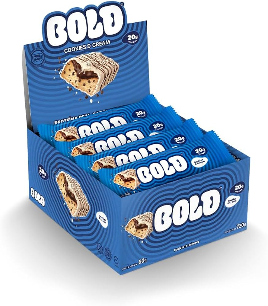 Barra de Proteína BOLD Snacks Cookies & Cream (20g de Proteína) - Caixa com 12 unidades | Amazon (BR)