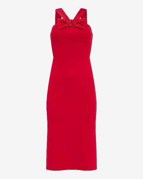 Rosette Bow Halter Neck Sleeveless Midi Dress | Express