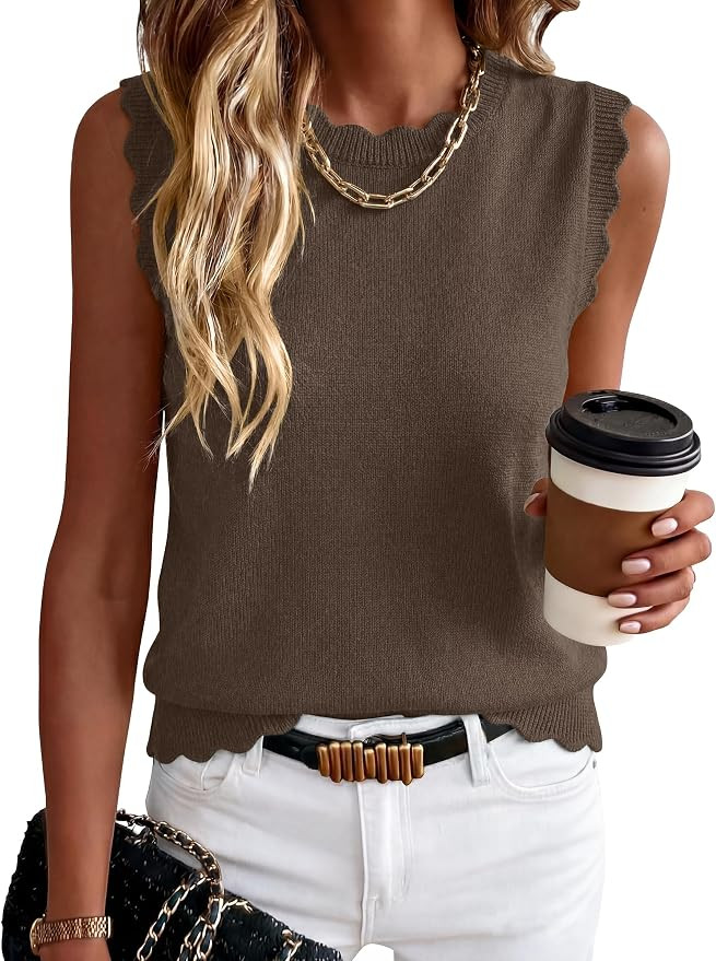 ANRABESS Women's Sleeveless Scallop Knit Sweater Vest | Amazon (US)
