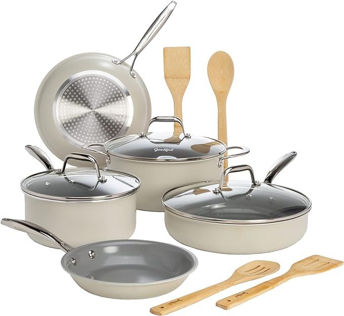 Goodful Ceramic Nonstick Pots and Pans Set, Titanium-Reinforced Premium Nonstick Coating, Dishwas... | Amazon (US)