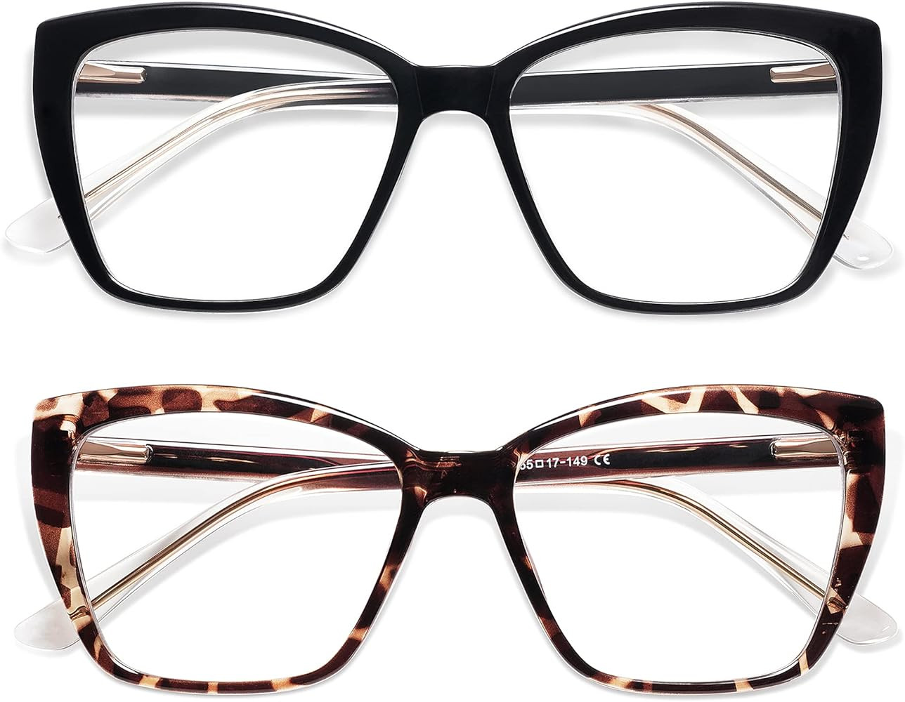 AMOMOMA Trendy TR90 Oversized Blue Light Reading Glasses Women,Stylish Square Cat Eye Glasses AM6... | Amazon (US)