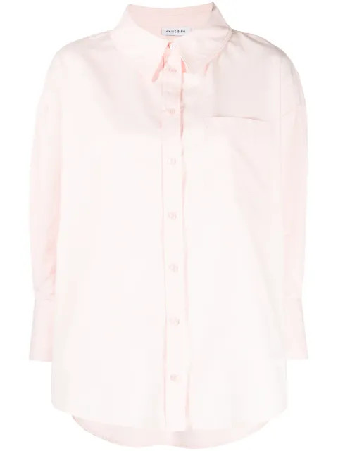 ANINE BING Mika high-low Poplin Shirt - Farfetch | Farfetch Global