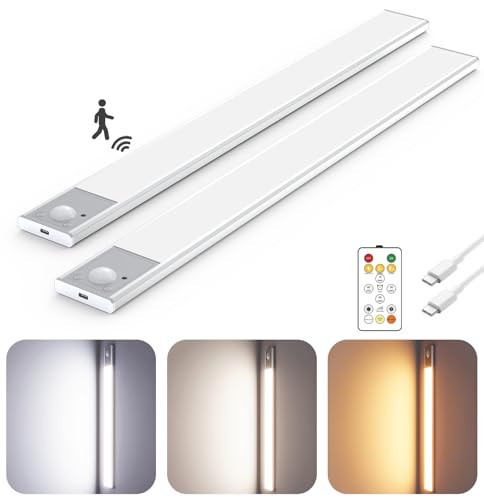 16" Under Cabinet Lighting Wireless, Remote, Motion Sensor, 2Pack, Silver | Amazon (US)