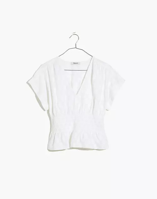 V-Neck Smocked-Waist Top in Square Jacquard | Madewell