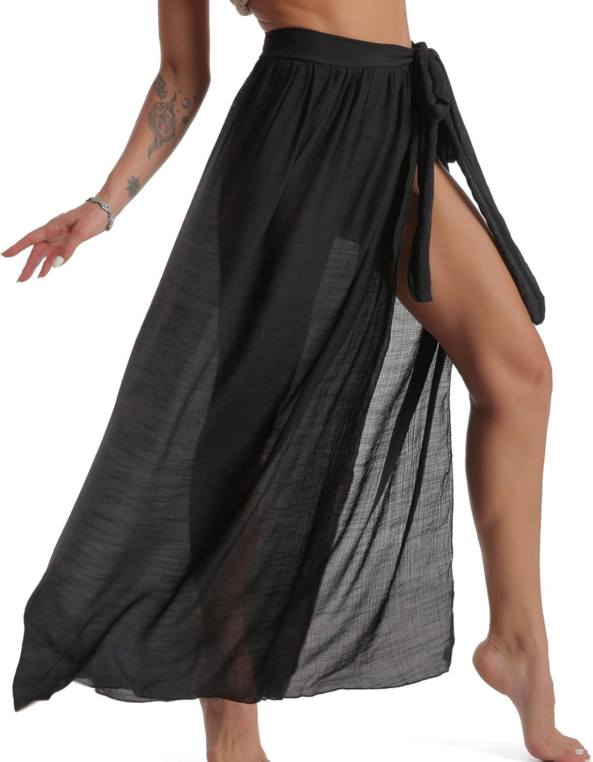 Eicolorte Beach Sarong Pareo Womens Semi-Sheer Swimwear Cover Ups Short Skirt with Tassels | Amazon (US)