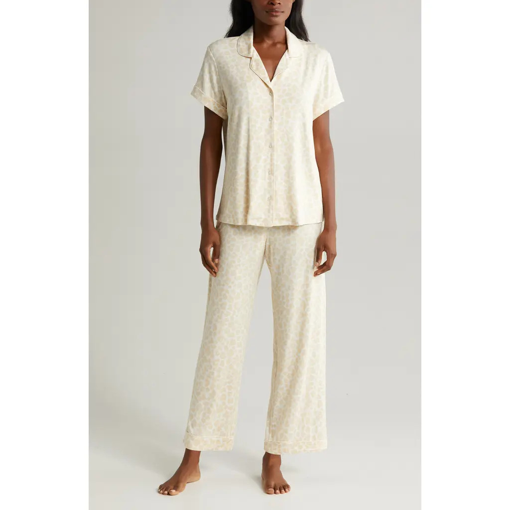 Nordstrom Moonlight Eco Crop Pajamas in Ivory Egret Jungle Leopard at Nordstrom, Size Medium | Nordstrom