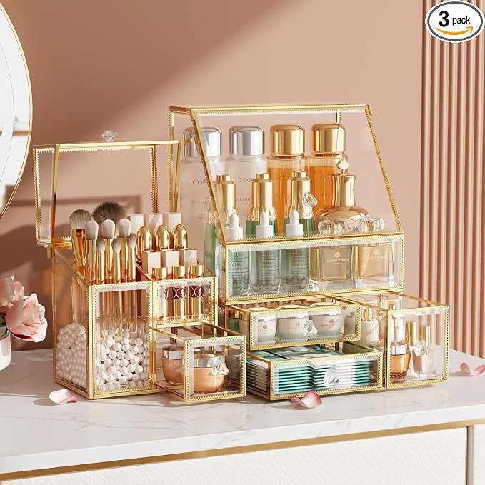 CoralHouse Glass Makeup Organizer with Brush Holder for Vanity | Clear Skincare Organizer for Van... | Amazon (US)