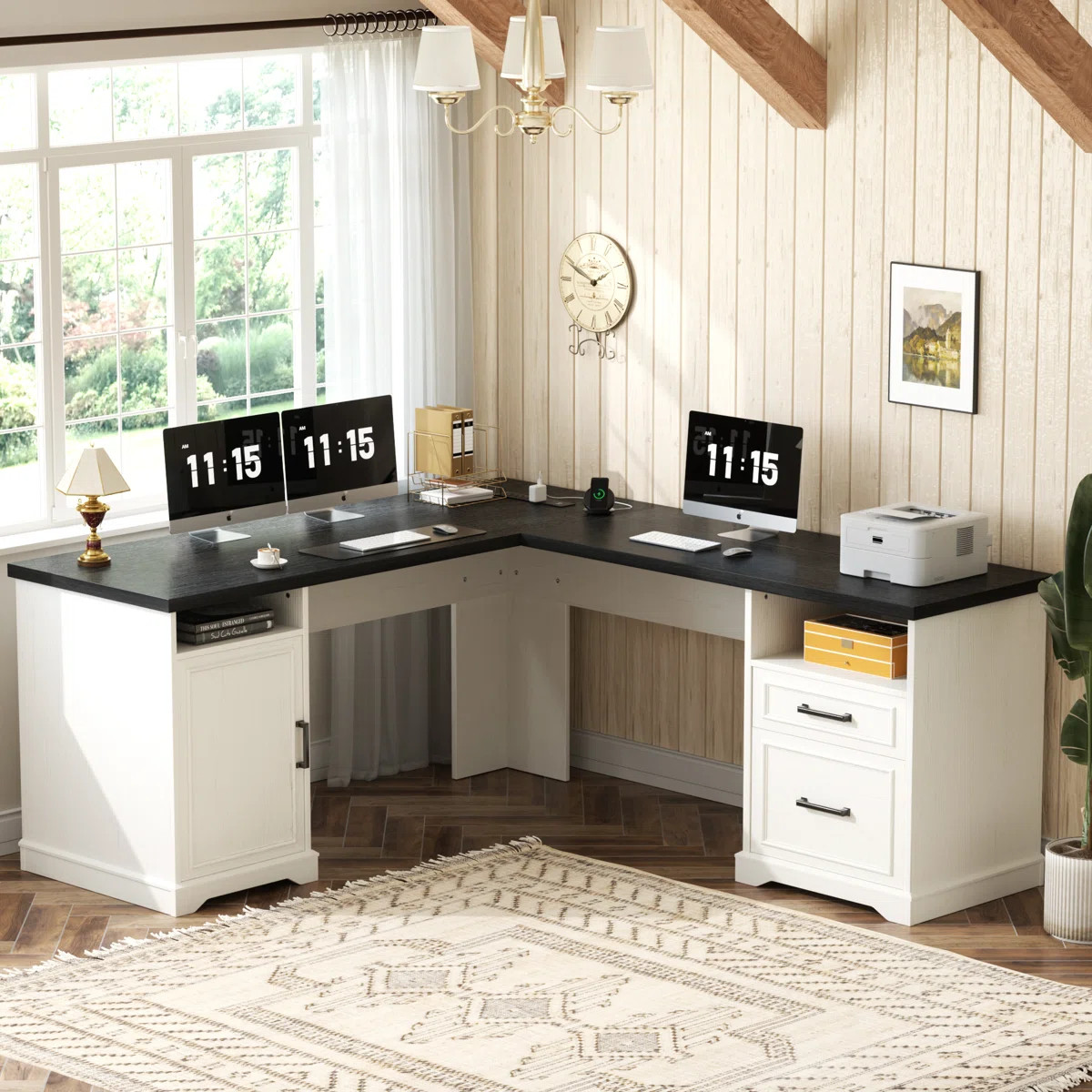 60‘’ L Shaped Desk with Wooden Drawers | Wayfair North America