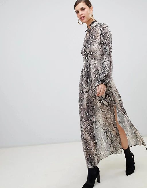 River Island maxi dress with tie neck in snake print | ASOS US