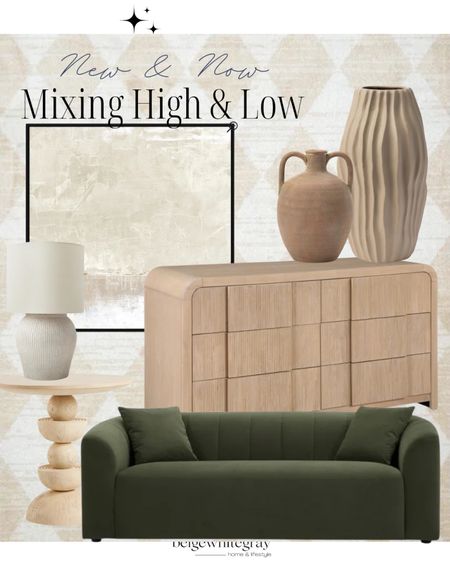 Mixing high and low home decor and furniture to create a unique and eye catching esthetic! Sale alert on this beautiful sofa!! Love the ribbed detail of this dresser and the art is perfect for your neutral home! 

#LTKstyletip #LTKhome #LTKSeasonal