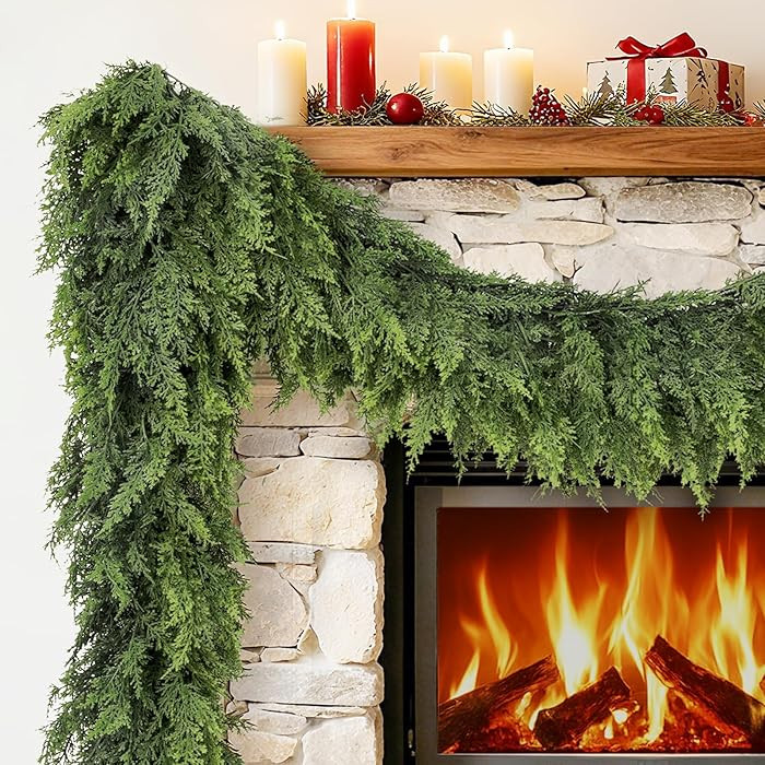 Cedar Garland 9FT Christmas Garland Real Touch Garland Artificial Realistic Greenery Cypress Pine... | Amazon (US)