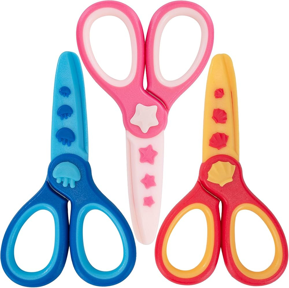 3 Pcs Toddler Safety Craft Scissors, 4.5-inch Pre-School Blunt Tip Plastic First Training Scissor... | Amazon (US)