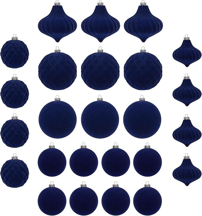 KI Store Velvet Christmas Balls Blue 25pcs Flocked Christmas Tree Ornaments Assortment for Xmas T... | Amazon (US)