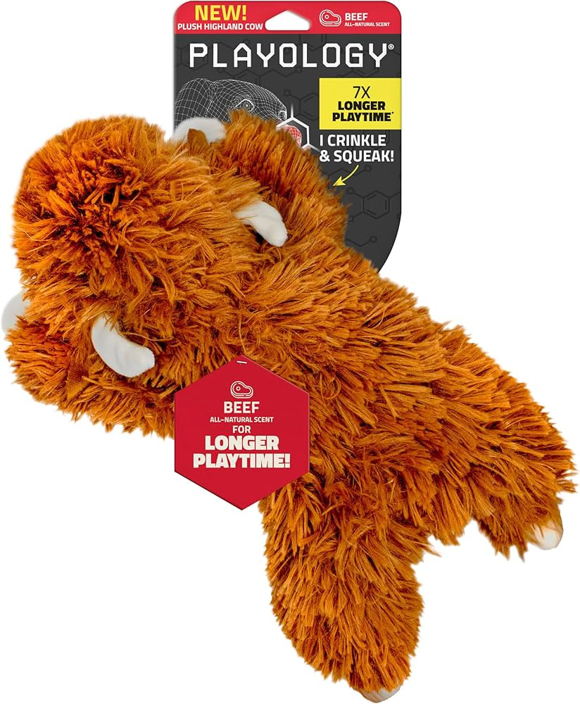 Playology Dog Toys | Plush Highland Cow Stuffed Animal | Beef Scented Jumbo Squeaky Toy | Plush C... | Amazon (US)