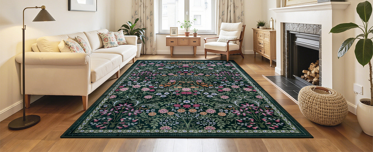 8x10 Area Rugs for Living Room: Floral Washable Rug Vintage Large Soft Boho Non-Slip Carpet Indoo... | Amazon (US)