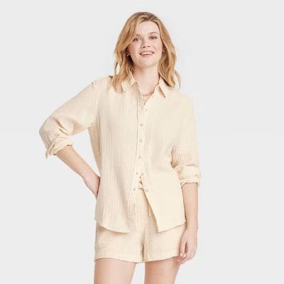 Women's Gauze Long Sleeve Collared Button-Down Shirt - Universal Thread™ | Target