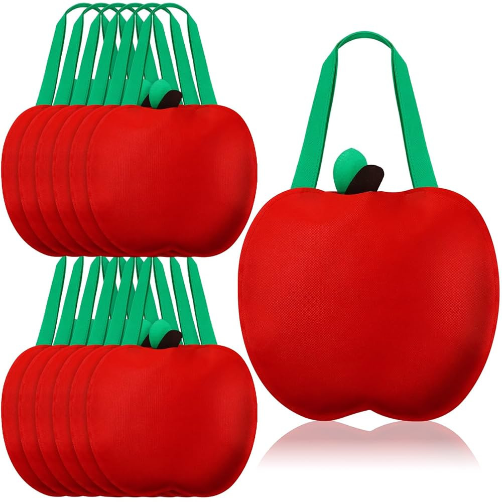 12 Pcs Apple Gift Bags Bulk Back to School Red Apple Fabric Bags with Handle First Day of School ... | Amazon (US)