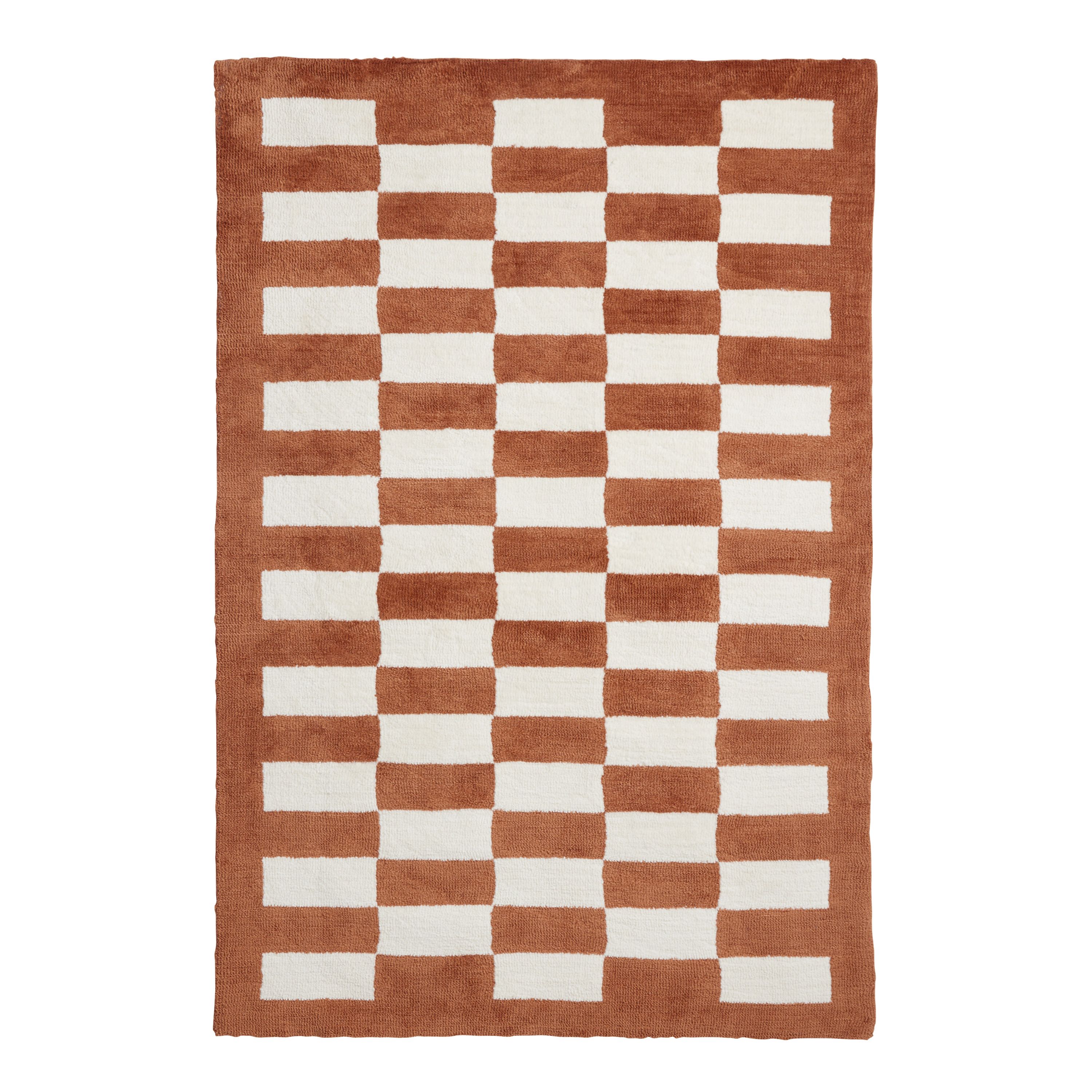 Rust and Ivory Checkerboard Area Rug | World Market