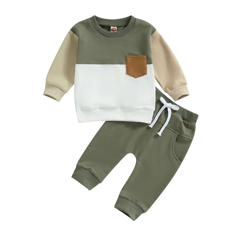 Toddler Baby Boy Fall Winter Clothes 6M 12M 18M 24M 3Y Color Block Long Sleeve Shirt Top and Pant... | Walmart (US)
