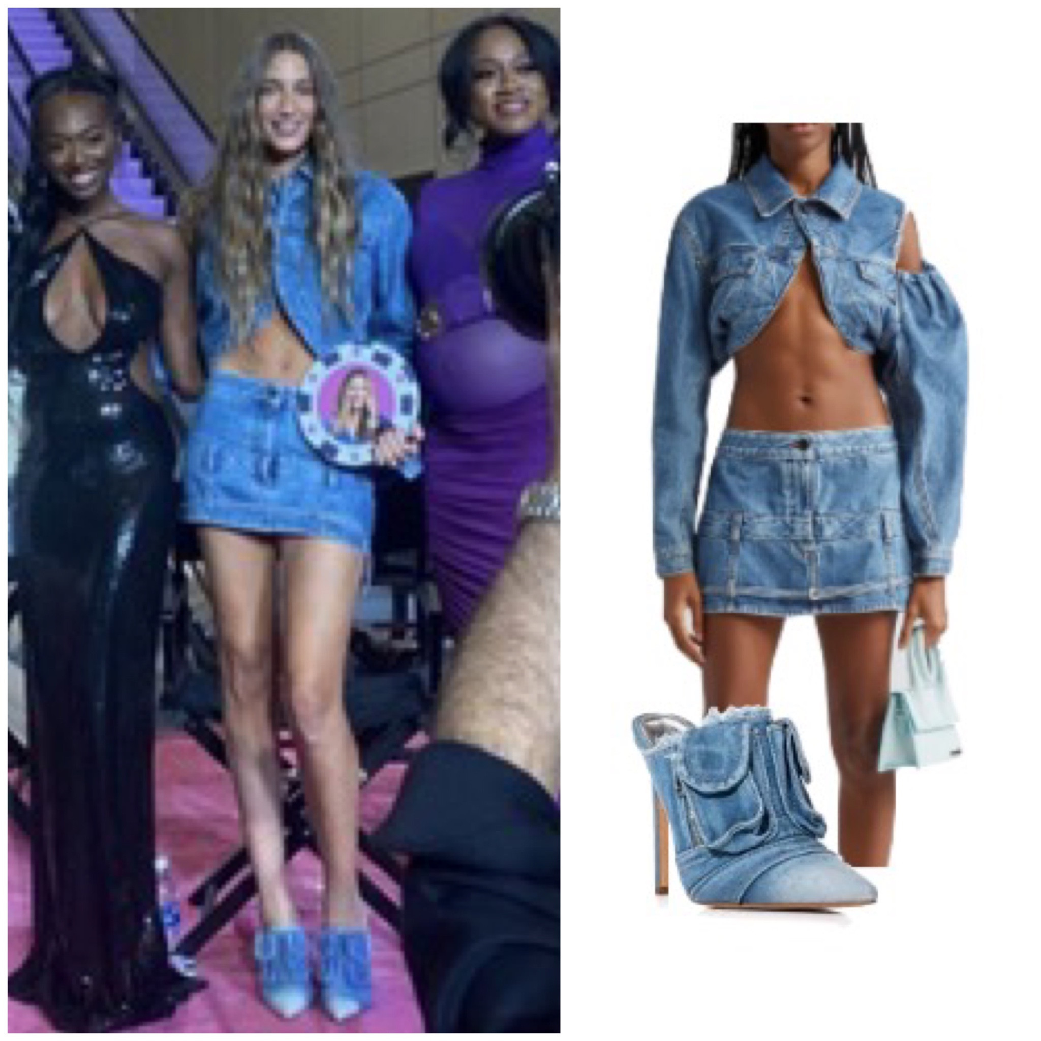 Amanda Batula’s Denim Cropped Jacket and Mini Skirt Set (shoes by Azalea Wang) at Bravocon 📸 = @amandabatula 