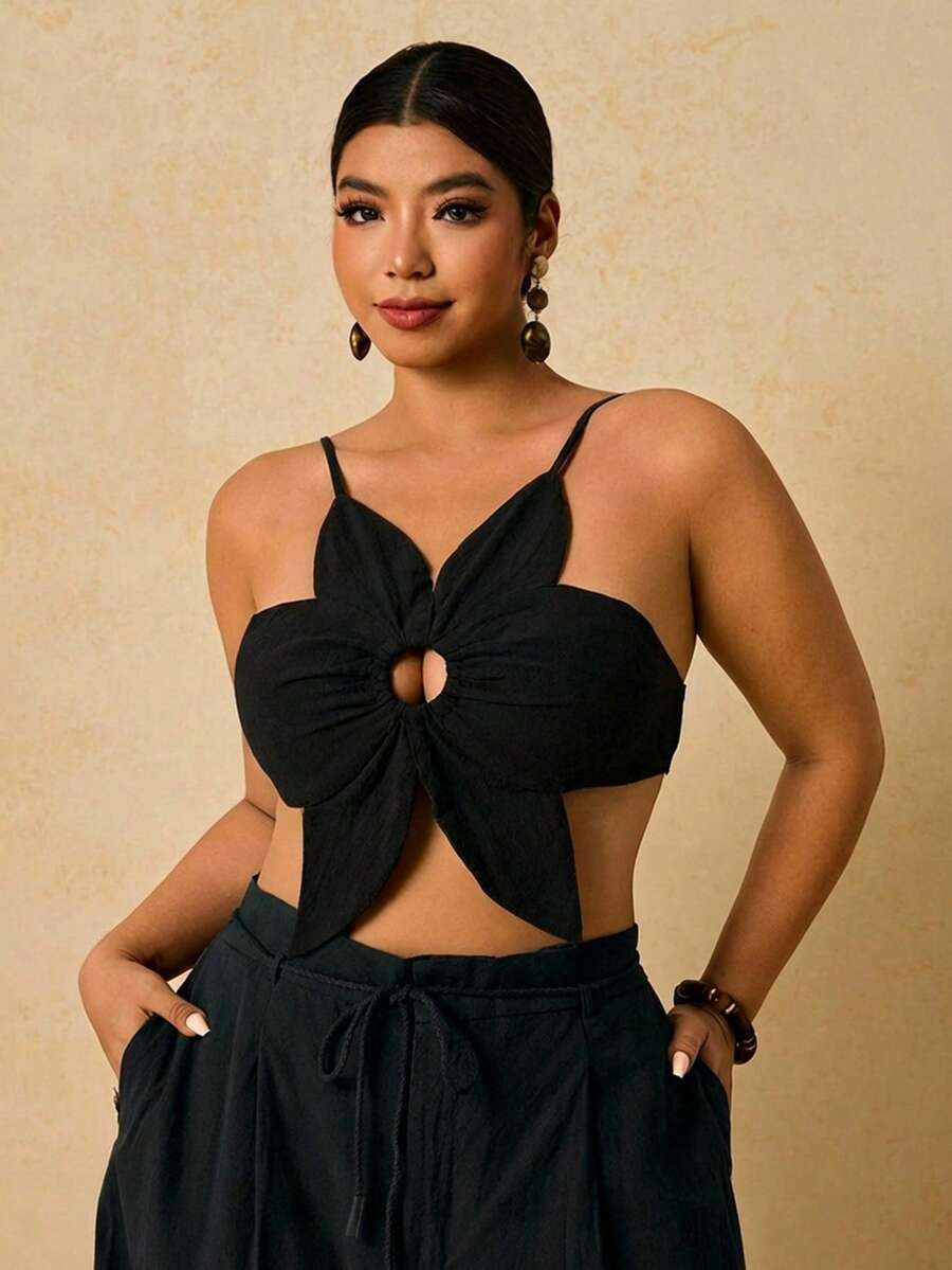 Travachic Plus Size Women's Sexy Backless Floral Cutout Tie-Back Camisole For Summer Beach Vacati... | SHEIN