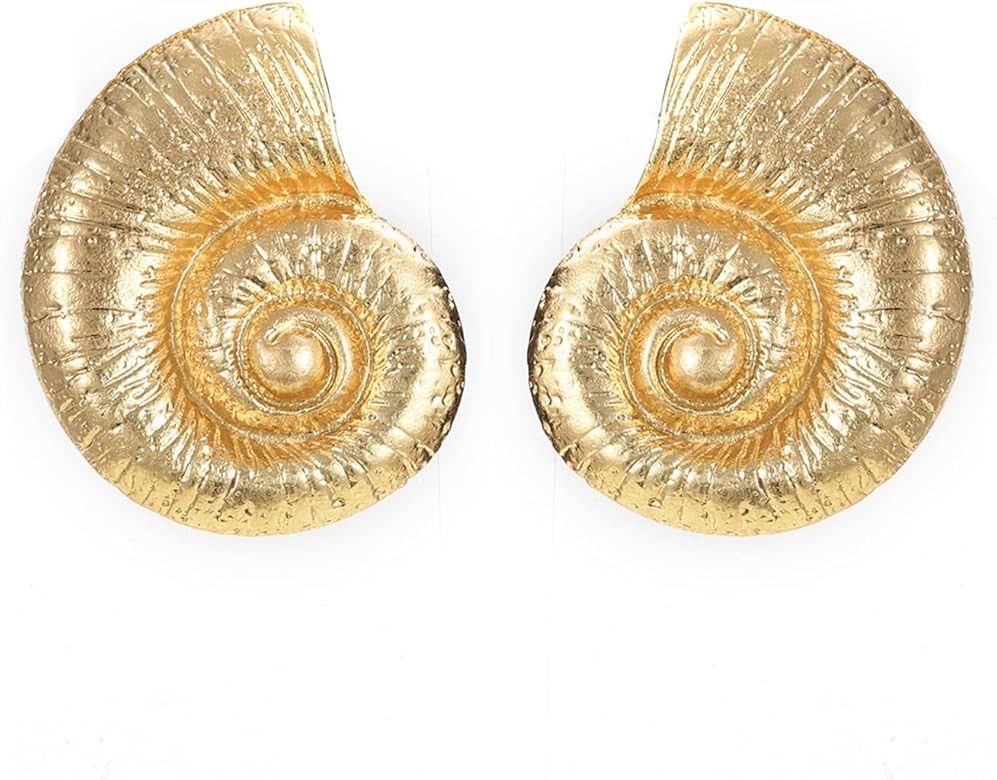 Conch Shell Earrings for Women Gold Silver Sea Shell Stud Earrings Cute Metal Sea Witch Shell Ear... | Amazon (US)