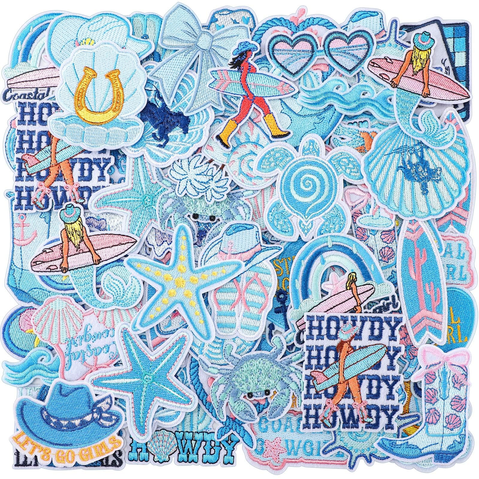 Zeyune 72 Pcs Coastal Cowgirl Iron on Patches Bulk Summer Ocean Embroidered Iron on Hat Patch Blu... | Amazon (US)