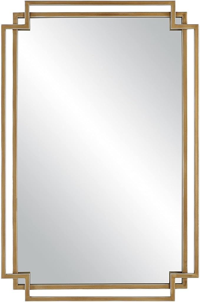 Benjara 22 x 34 Rectangular Accent Mirror with Two Overlapping Frames, Brushed Gold | Amazon (US)