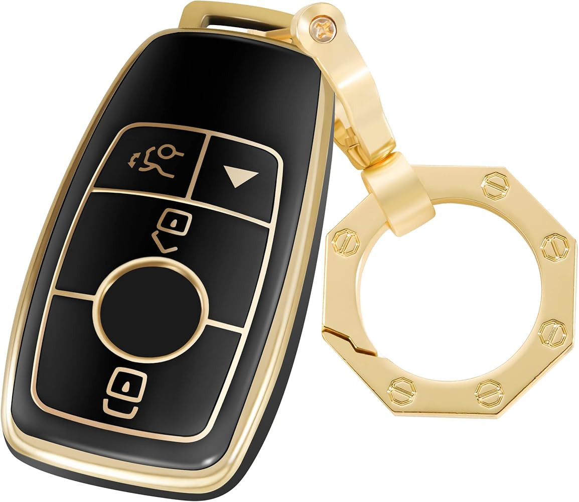 for Mercedes Benz Key Fob Cover Car Key Case Shell with Gold Keychain fit Mercedes Benz E S A C G... | Amazon (US)