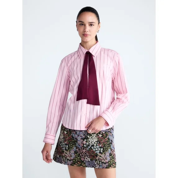Free Assembly Women's Button Front Shirt with Satin Tie, Sizes XS-XXL | Walmart (US)