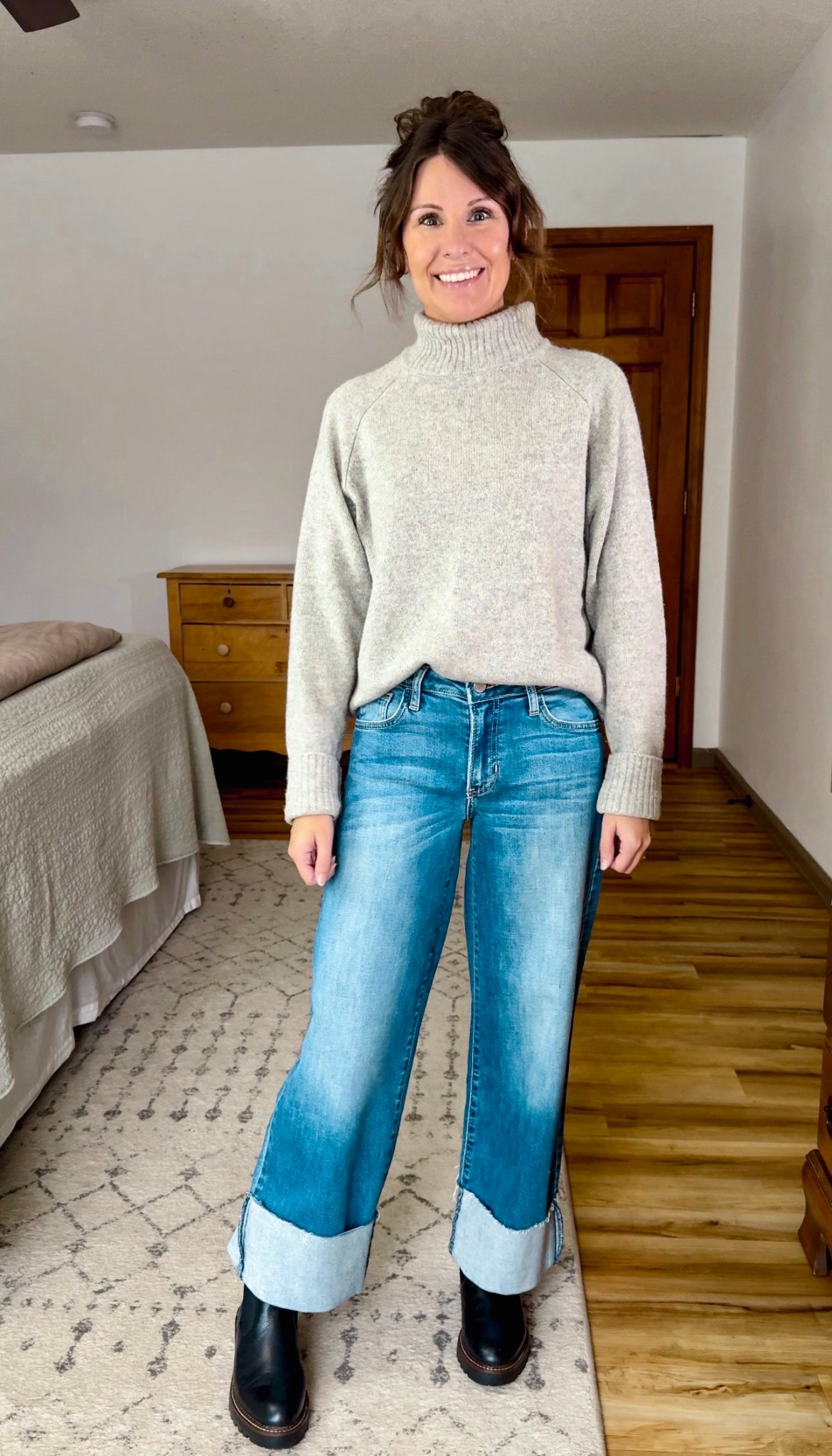 Wearing xs in the sweater, 24 in the jeans (mine are medium wash, which is almost sold out, but dark wash is still stocked), an my boots are size 6.5. 

#LTKPetite #LTKFindsUnder100 #LTKHoliday