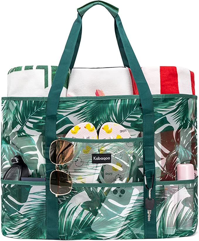 KABAQOO Mesh Beach Bag, Extra Large Beach Bags with 9 Pockets & Zipper Waterproof Lightweight Bea... | Amazon (US)