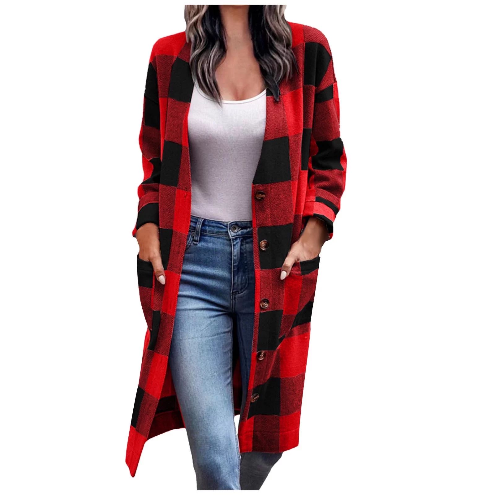JGGSPWM Plaid Shacket Jacket Women Flannel Shirts Color Block Long Sleeve Button Down Tops Buffal... | Walmart (US)