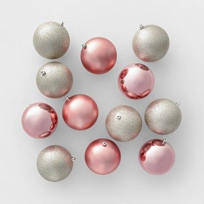 12ct 100mm Shatter Resistant Christmas Ornament Set Champagne Blush - Wondershop™ | Target