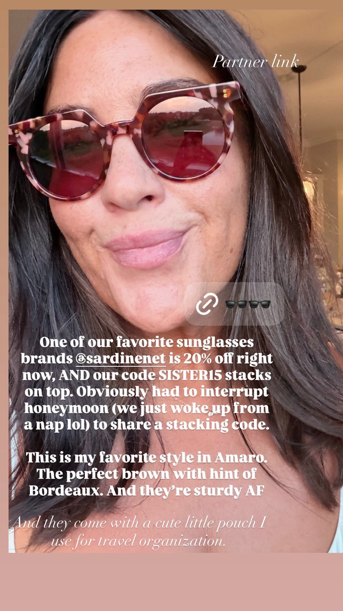 One of our favorite sunglasses brands, Sardine, is 20% off sitewide, AND you can stack an additional 15% off of that with our code SISTER15.

This is my favorite style, the Aster, in color Amaro Breeze. Comes with the cutest little travel pouch too!

#LTKSaleAlert