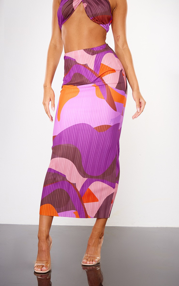 Pink Print Plisse Low Rise Midaxi Skirt | PrettyLittleThing US