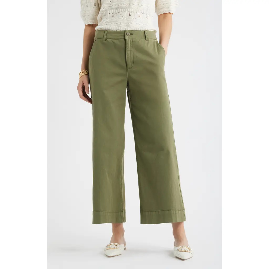 Caslon® Wide Leg Cotton Stretch Twill Ankle Pants in Green Sorrel at Nordstrom Rack, Size 16 (Similar To 14W) | Nordstrom Rack