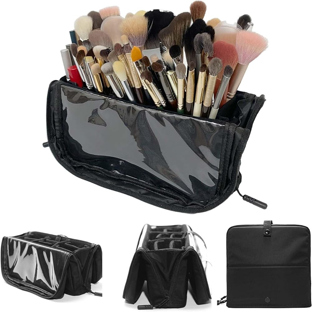 Travel Makeup Brush Organizer Bag Professional Artist Storage Bag Black
        Portable, Stand-u... | Amazon (US)