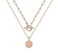 M MOOHAM Gold Initial Necklaces for Women, 14K Real Gold Plated Layered Initial Necklace Hexagon ... | Amazon (US)