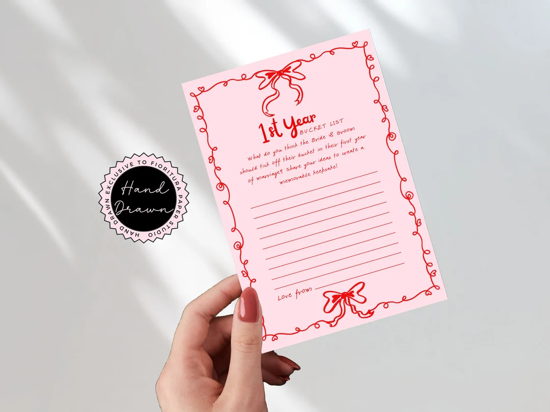 First Year Bucket List Shower game printable Canva Template | Wavy Hearts & Bows Bachelorette Han... | Etsy (US)