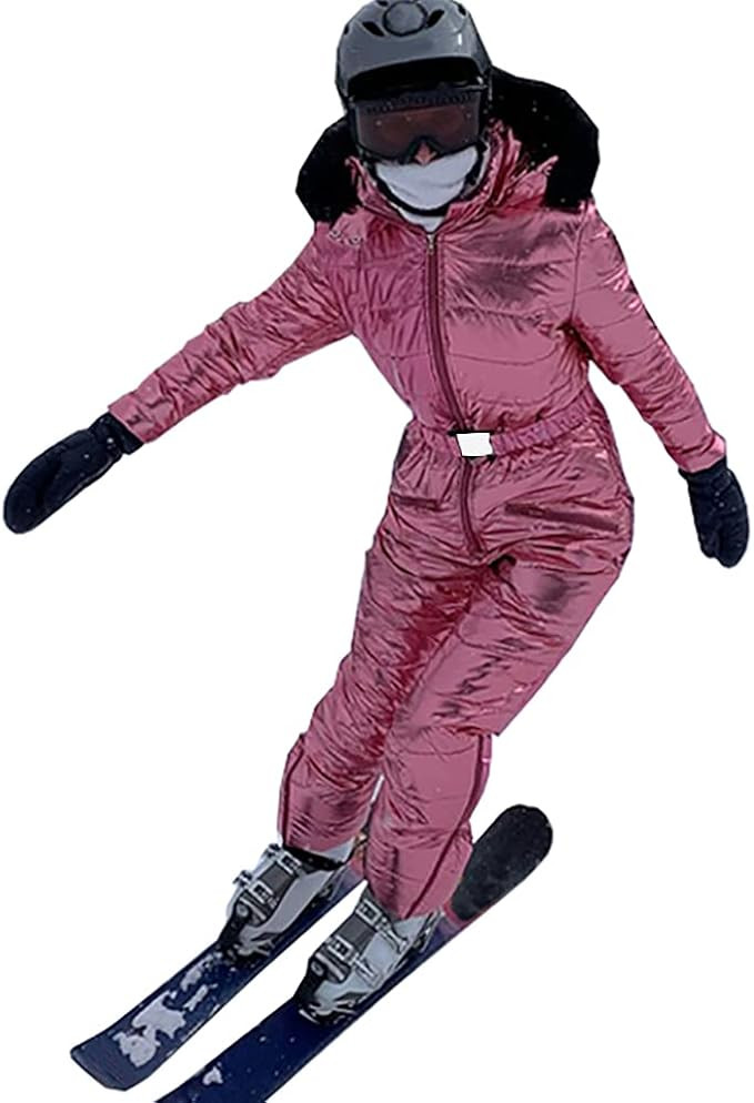 Women Winter Onesies Ski Suit Fur Collar coat Ski Jumpsuit Snowsuit | Amazon (US)