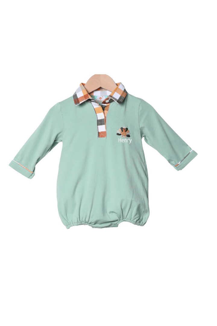 Fall Plaid Turkey Polo Bubble | The Smocked Flamingo