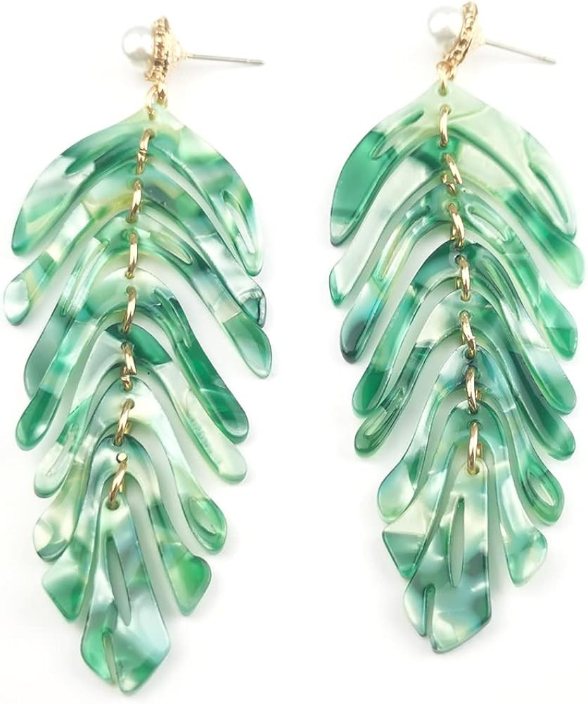Tropical Leaf Earrings for Women, Palm Tree Dangle Drop | Amazon (US)