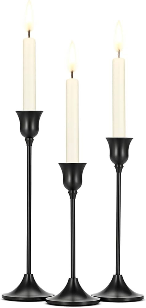 Tifanso Black Candle Stick Holder - 3PCS Taper Pillar Tall Candlestick Holders, Metal Vintage Dec... | Amazon (US)